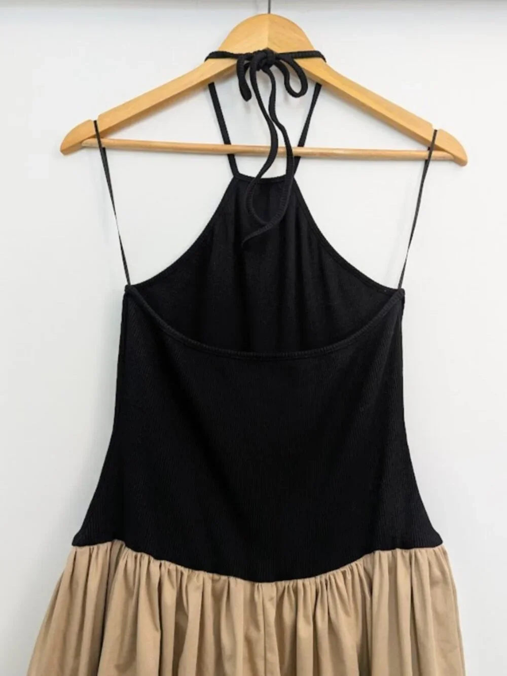 Anthropologie Maeve Black Beige Halter Maxi Dress Size M - Picture 9 of 12